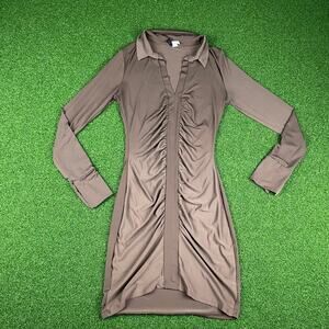 Vintage Windsor Brown Long Sleeve Collared Stretch Bodycon Dress Sz XS